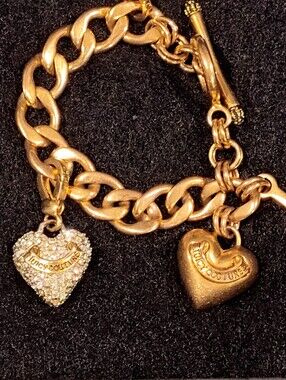 Juicy Couture Gold Tone Chunky Link Heart Charm Bracelet